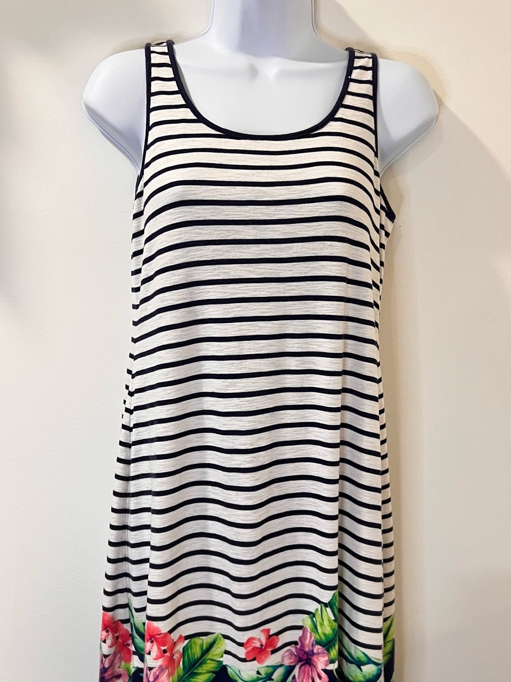Tommy Bahama Villa Ibisco Striped Tropical Floral Hem Sleeveless Dress